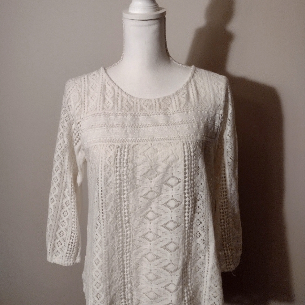 Lucky Brand White Cotton Lace Shirt